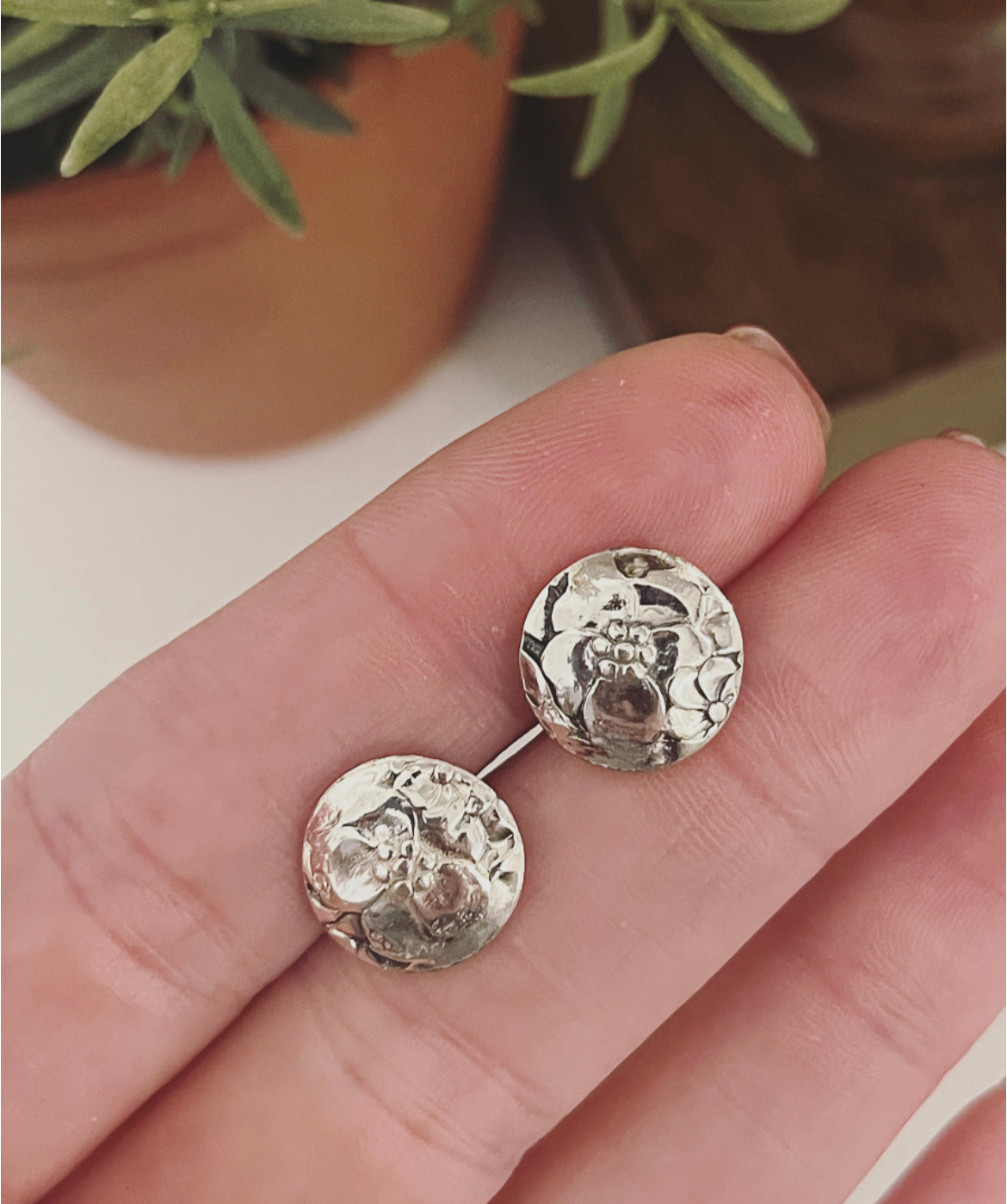 Love Precious Flower Domed Stud Earrings