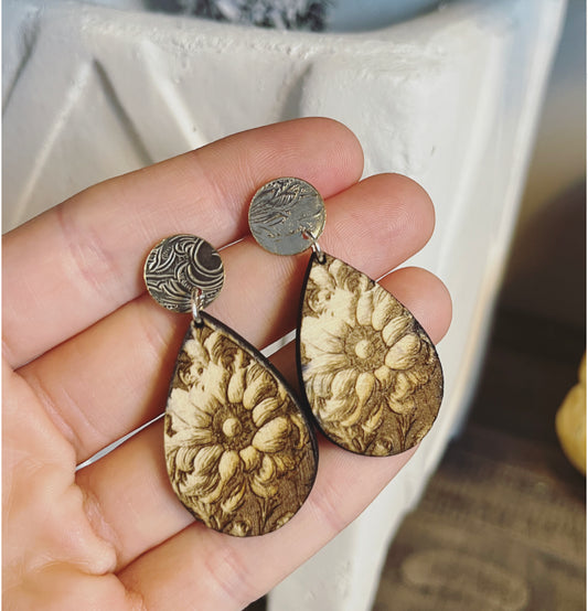 Sunflower Bliss: Upcycled Vintage Tray Earrings