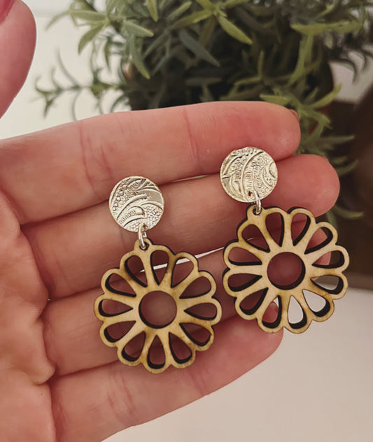 Wooden Sunflower Earrings