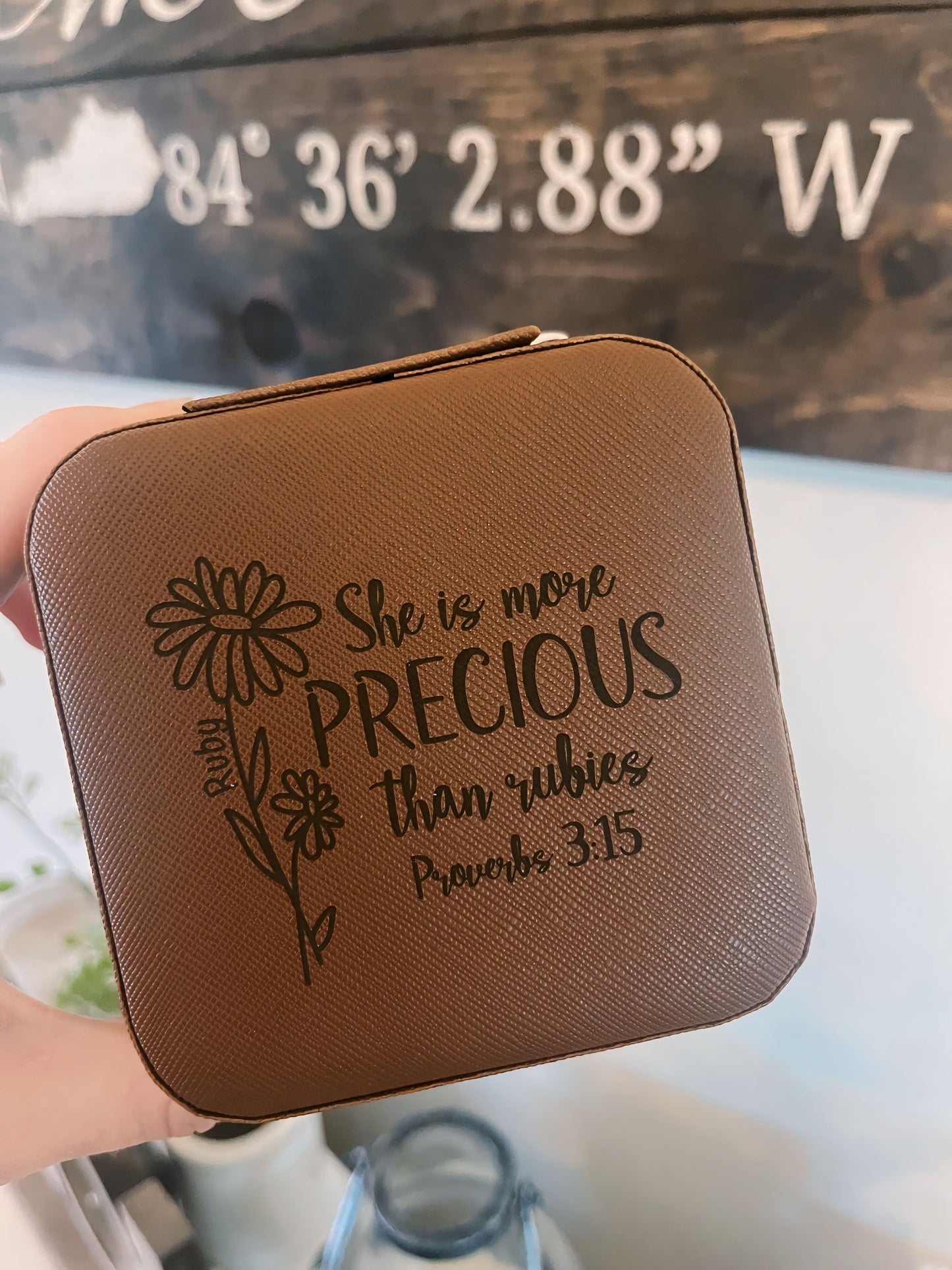 “She is More Precious Than Rubies” Customized Portable Travel Mini Jewelry Box