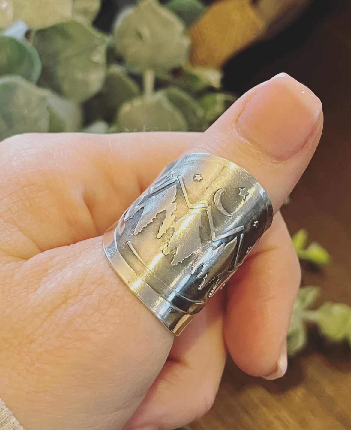 Mountain Scene Hand Engraved Spoon Ring