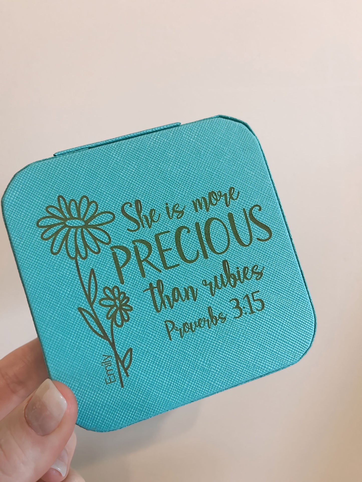 “She is More Precious Than Rubies” Customized Portable Travel Mini Jewelry Box