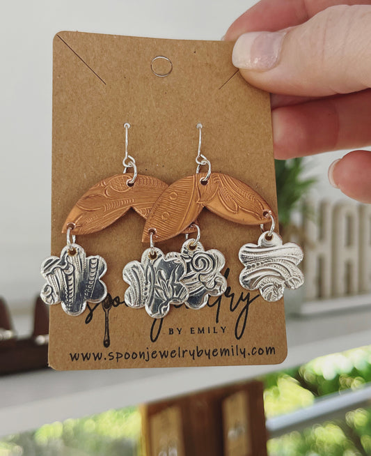 Copper Petal and Silver Bloom Earrings