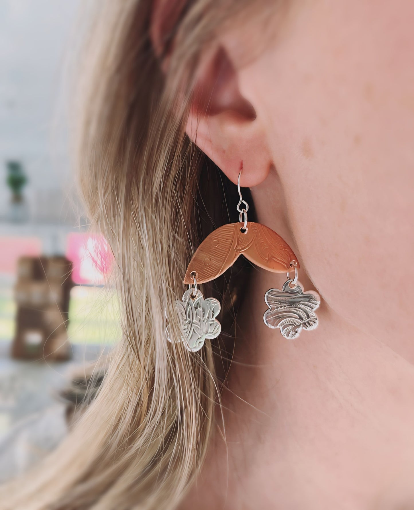 Copper Petal and Silver Bloom Earrings