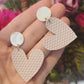 Vintage Tray Stud & Leather Heart Spoon Earrings - Stone Color