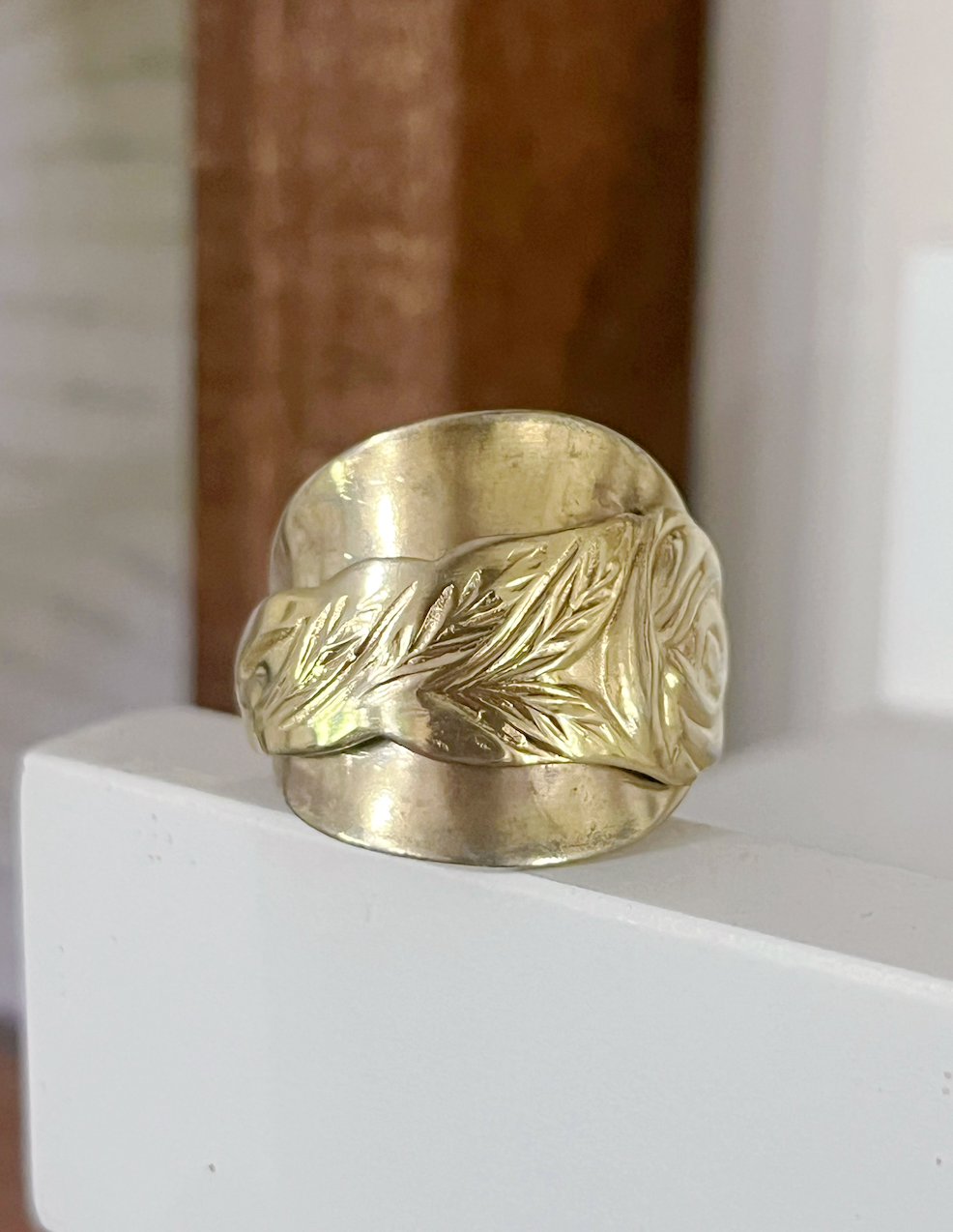 Leafy Brass Spoon Ring