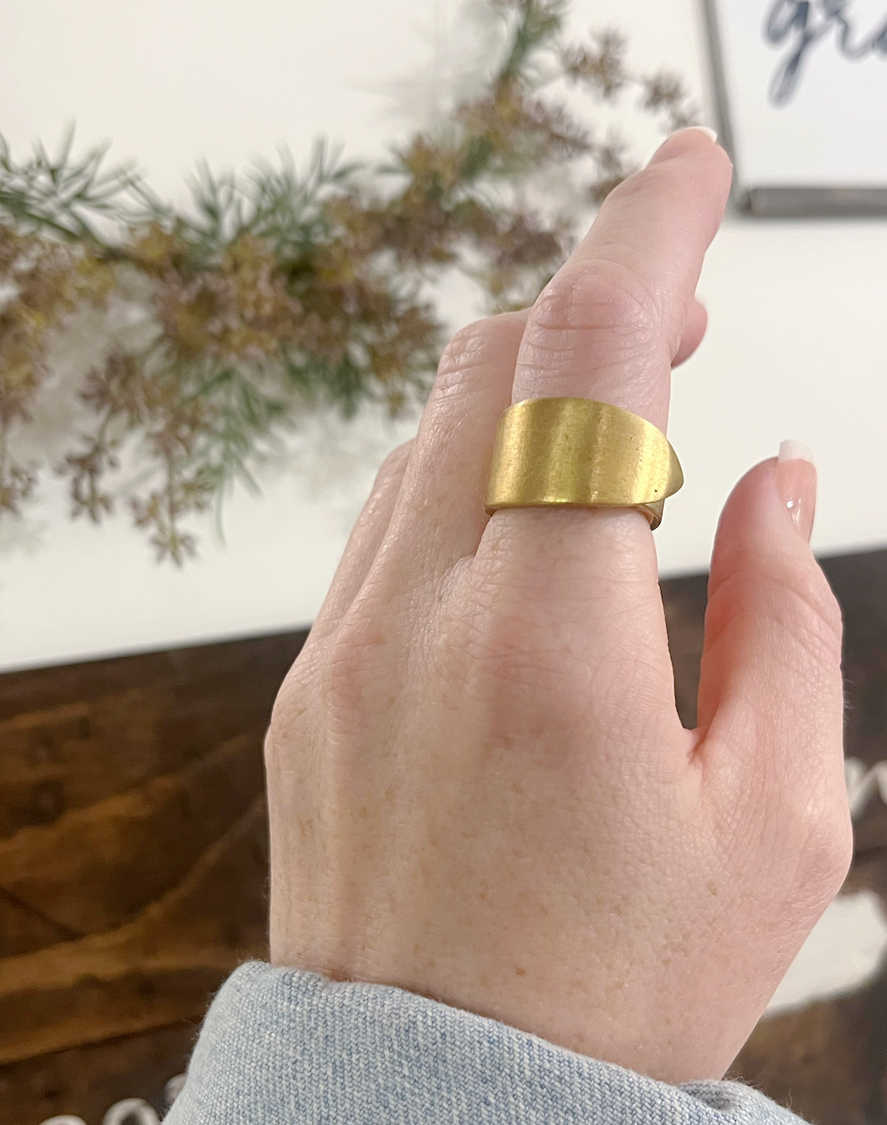 Leafy Brass Spoon Ring