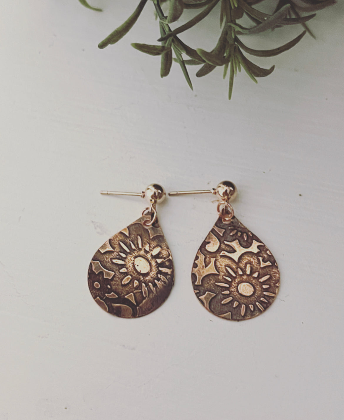 Floral Copper Earrings-Hand Embossed