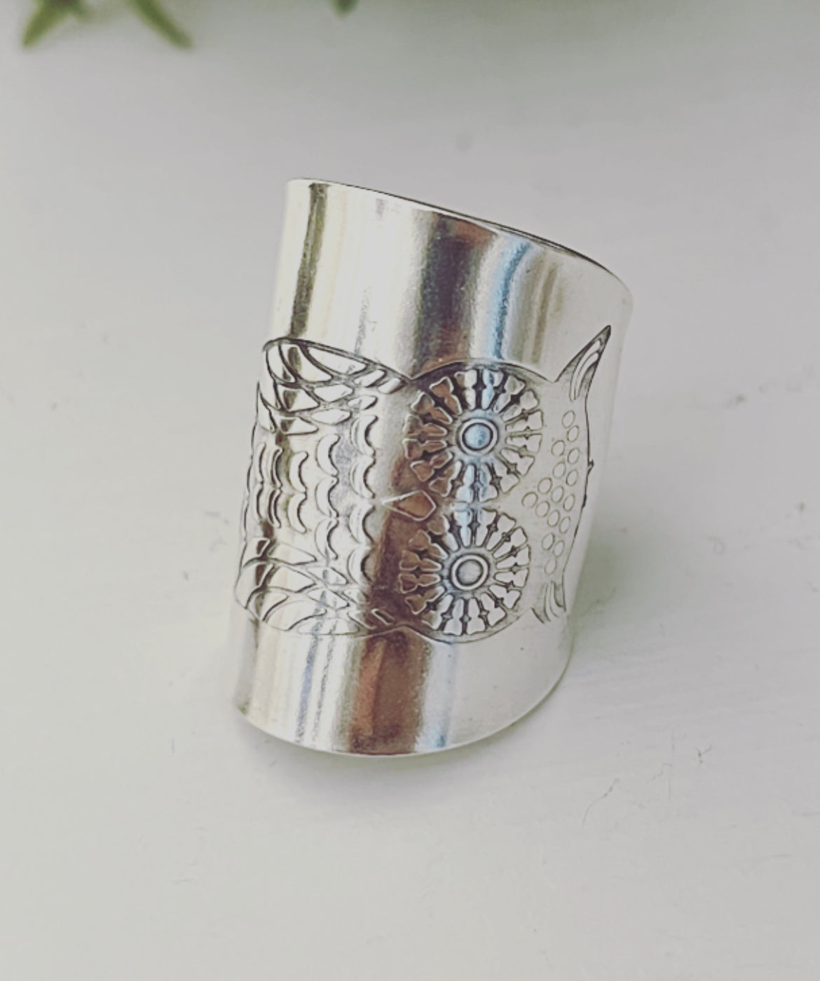 Owl Hand Embossed Spoon Ring