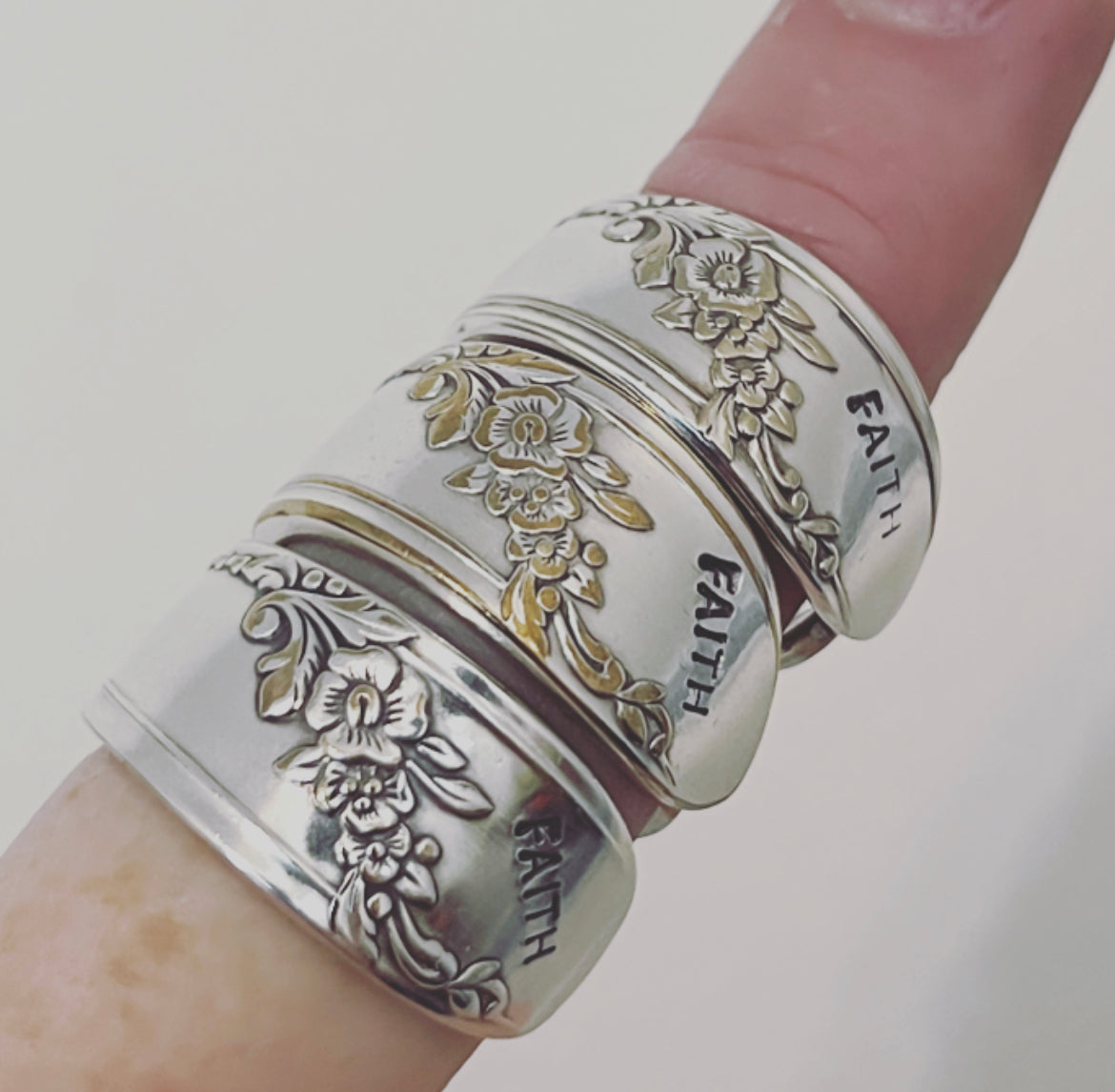 FAITH Stamped Queen Bess Spoon Ring