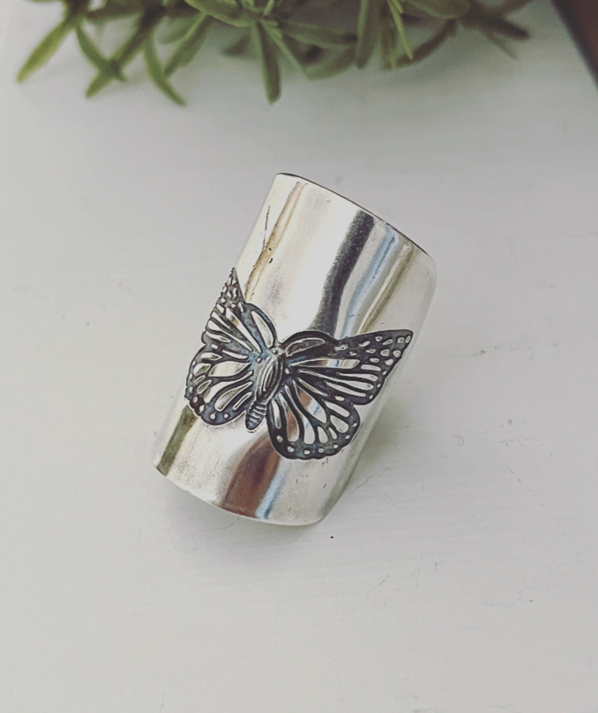 Butterfly Hand Embossed Spoon Ring