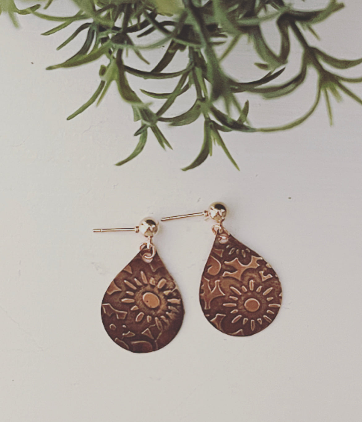 Floral Copper Earrings-Hand Embossed