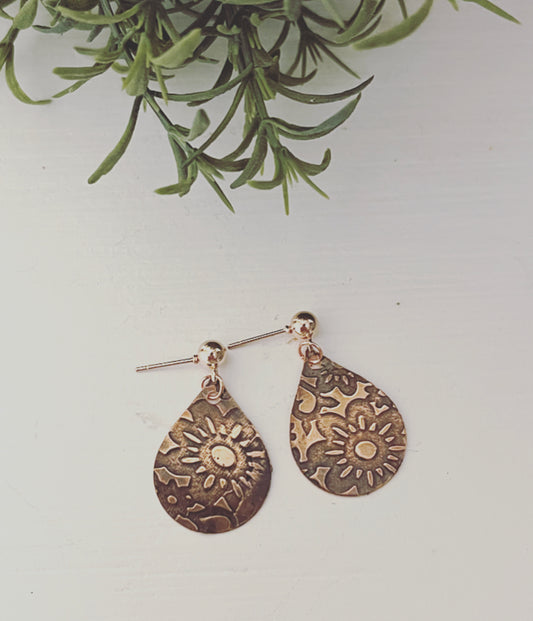 Floral Copper Earrings-Hand Embossed