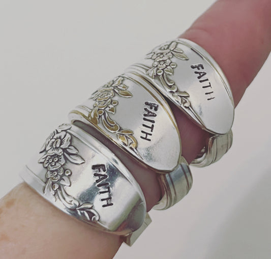 FAITH Stamped Queen Bess Spoon Ring