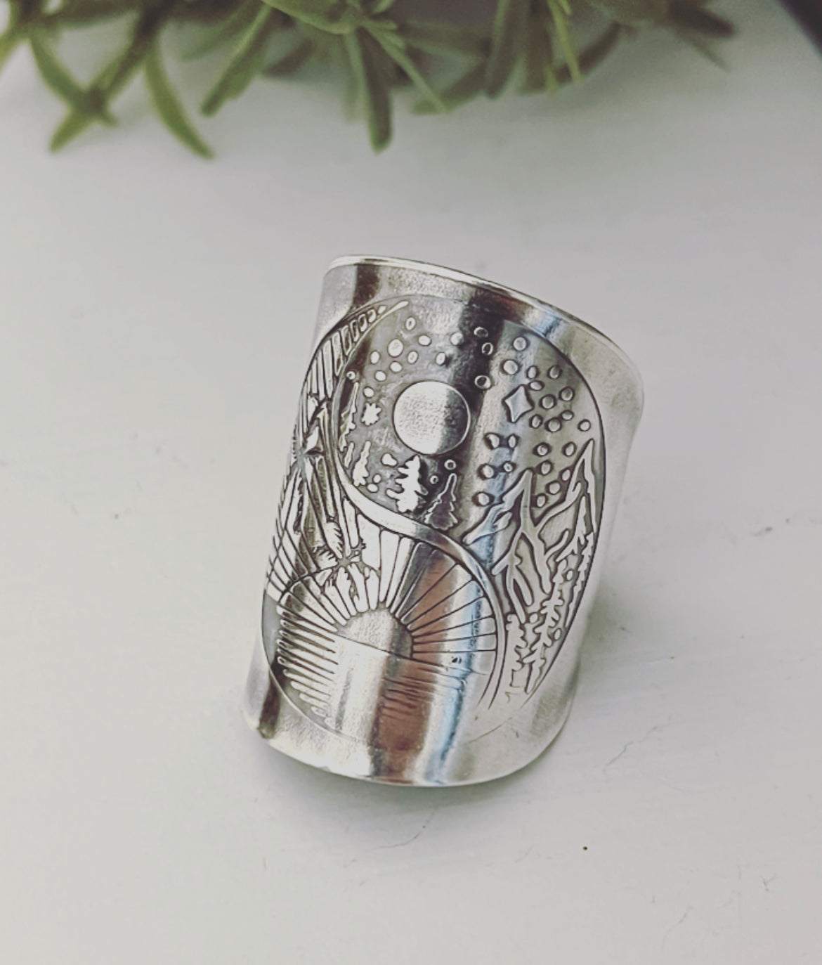 Mountain Scene Hand Embossed Spoon Ring