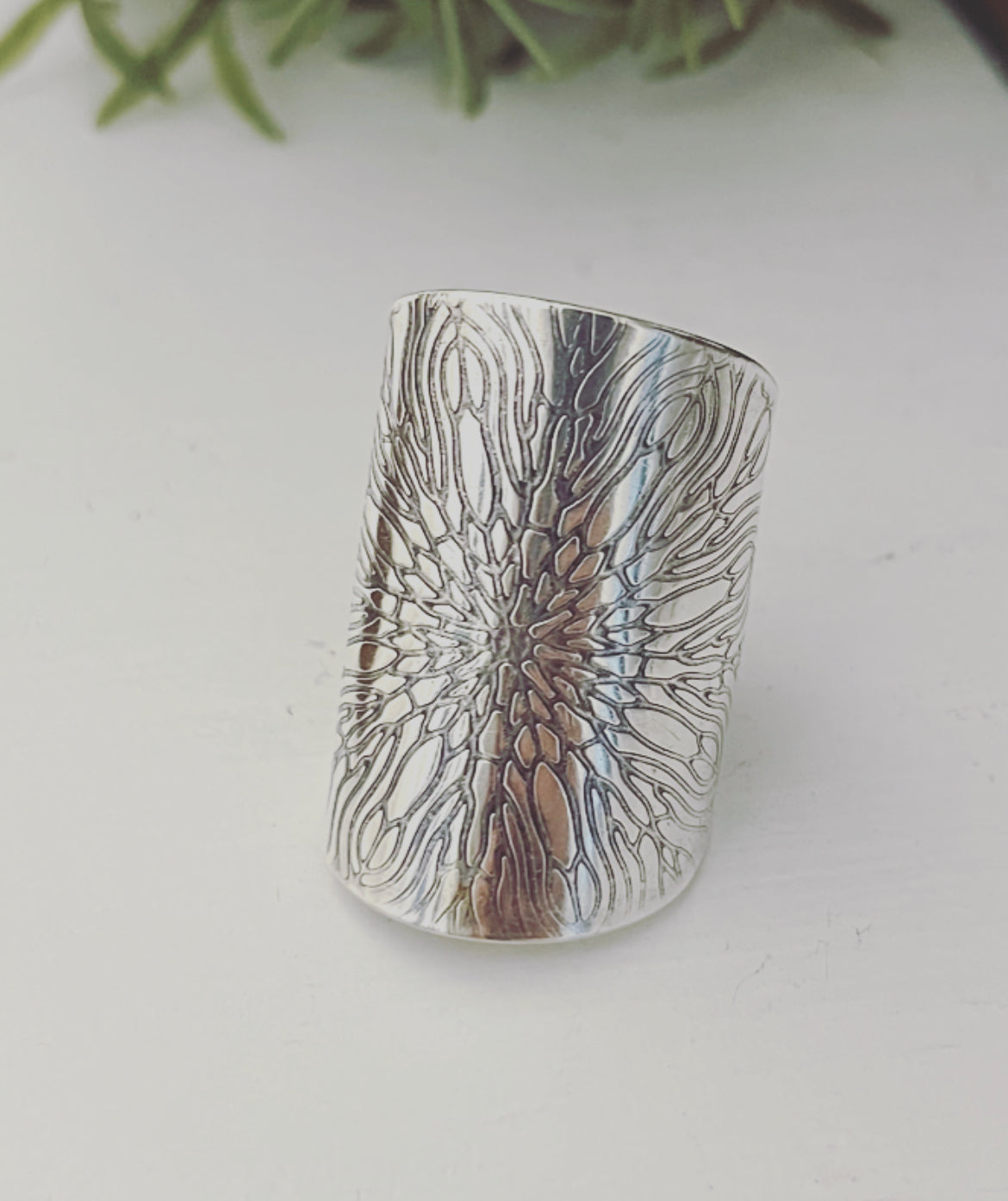 Floral Burst Hand Embossed Spoon Ring