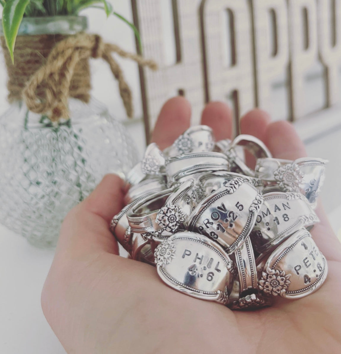 Choose Your Own Bible Verse Spoon Ring in the Remembrance Pattern