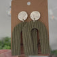 Green Leather and Tray Arch Earrings